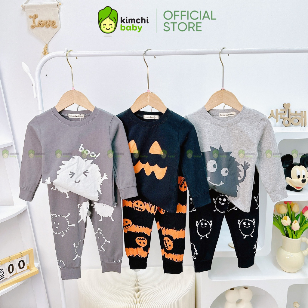 Đồ Bộ Dài Tay Cho Bé Trai, Bé Gái KIMCHIBABY Vải Cotton 4C Dư Xịn Họa Tiết Halloween,Bộ Quần Áo Cho Bé Mặc Nhà MKMTD2240