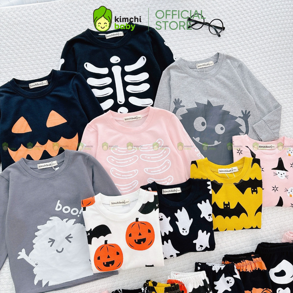Đồ Bộ Dài Tay Cho Bé Trai, Bé Gái KIMCHIBABY Vải Cotton 4C Dư Xịn Họa Tiết Halloween,Bộ Quần Áo Cho Bé Mặc Nhà MKMTD2240