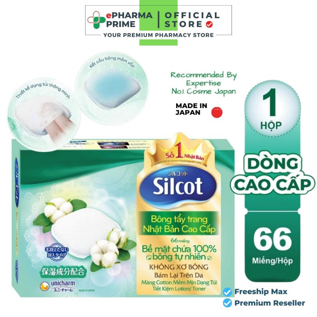 Bông tẩy trang Silcot Unicharm Nhật Bản - Hộp 66 miếng