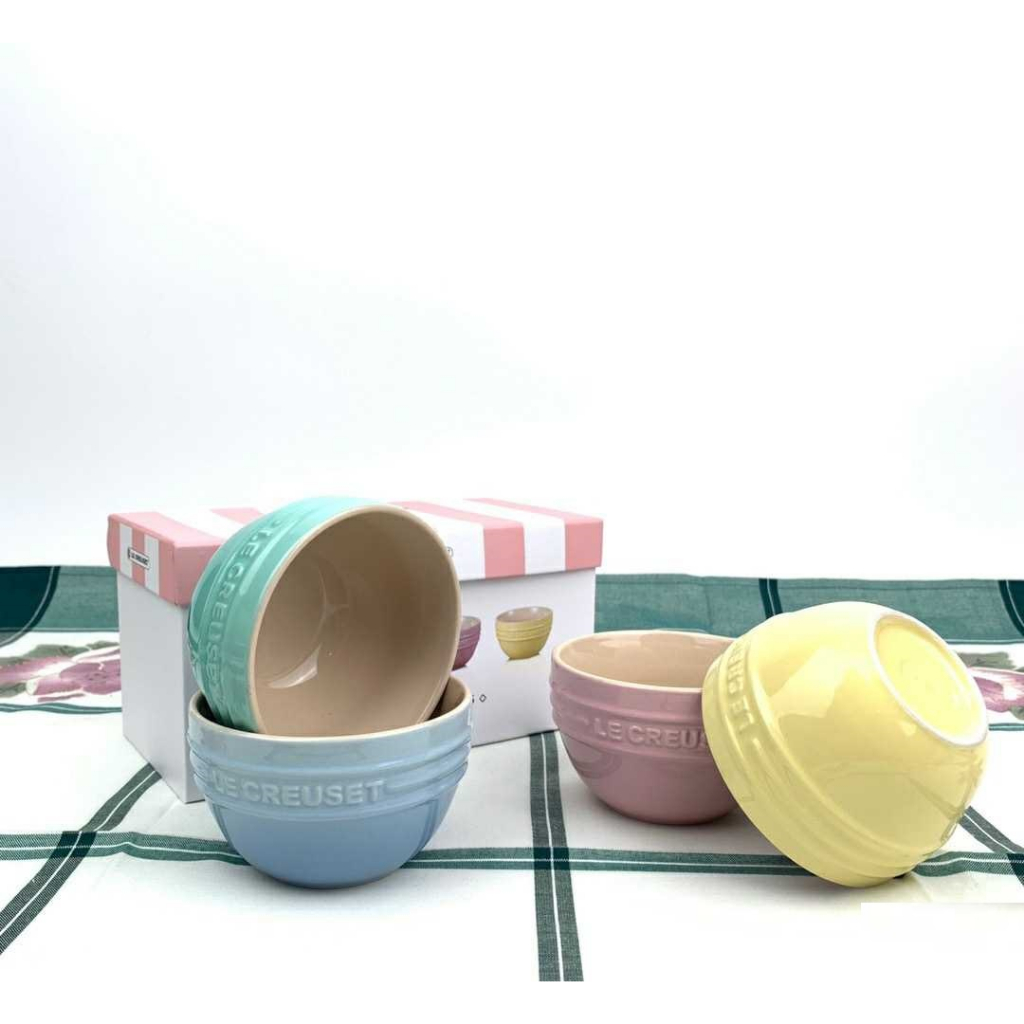 Bộ bát lecreuset 4 chiếc tone màu kem size 10cm, cao 6.5cm gốm sứ bền đẹp full box