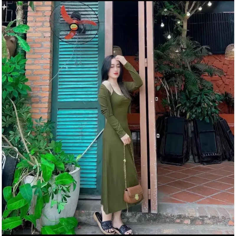 Set Đầm 2 món gồm áo khoác và đầm 2 dây dáng dài xoè tôn dáng bigsize 40kg-80kg