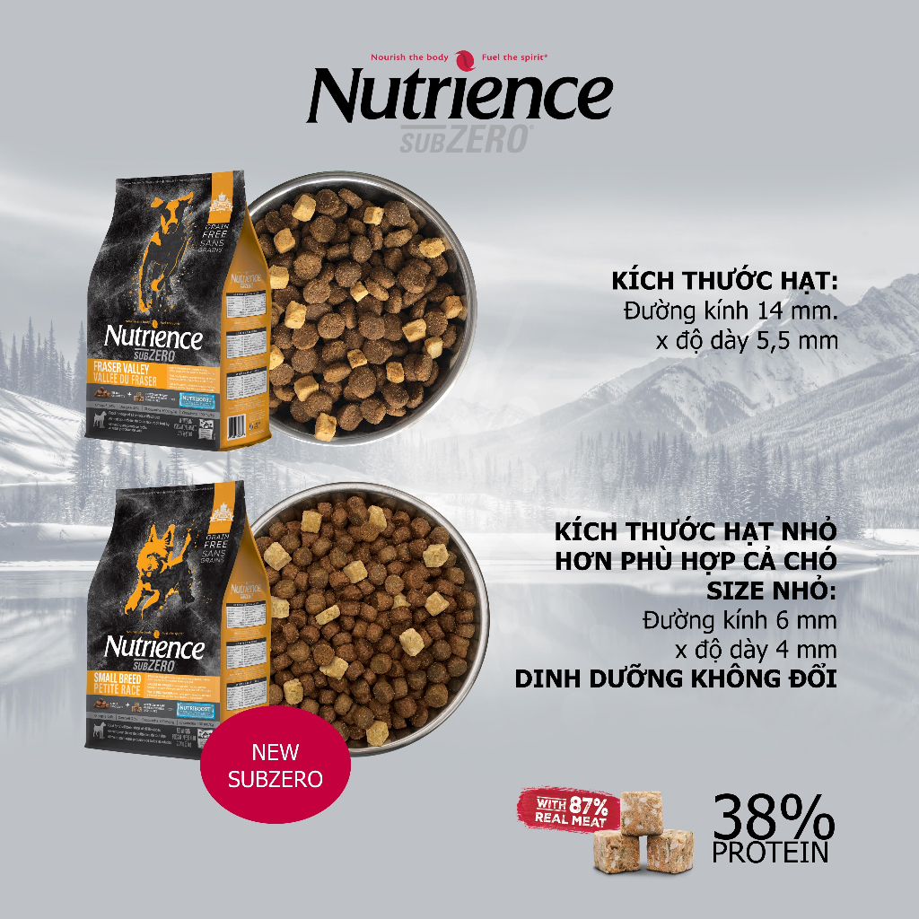 Hạt nhỏ cho chó Nutrience Subzero Grain-free - gà tây, cá hồi, cá trích, cá tuyết và rau củ trái cây tự nhiên 2.27kg