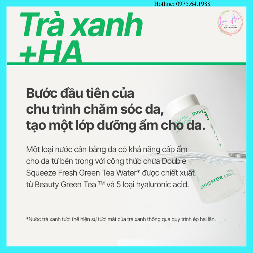 Nước Hoa Hồng Trà Xanh Innisfree Green Tea Hyaluronic Skin 170ml - NEW2023