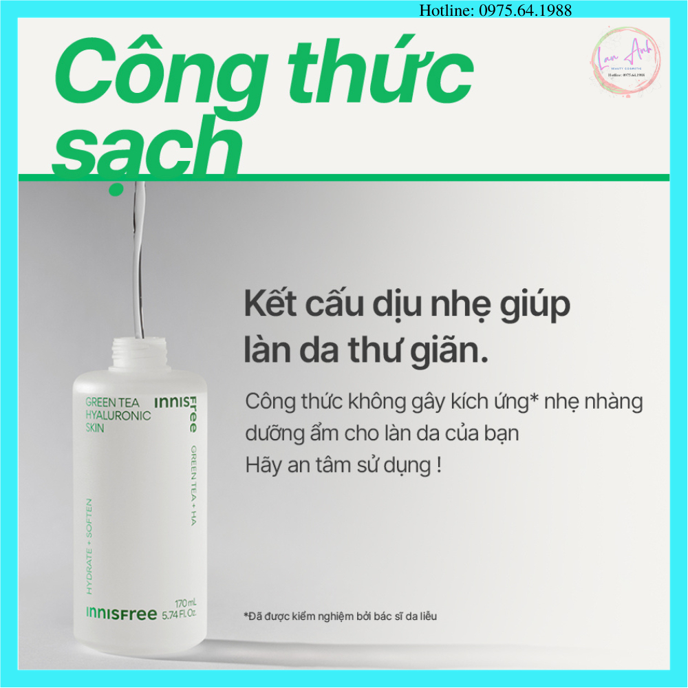 Nước Hoa Hồng Trà Xanh Innisfree Green Tea Hyaluronic Skin 170ml - NEW2023
