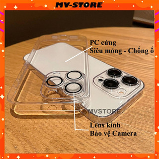 Ốp lưng điện thoại trong suốt PC cứng chống ố cho 15promax 15 pro 15 plus 15 max kèm Lens bảo vệ camera MVSTORE