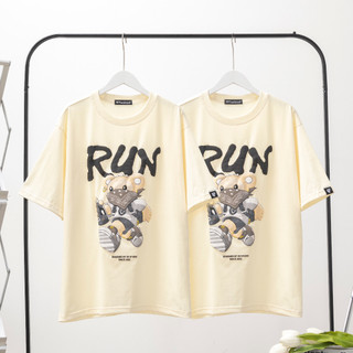 Áo thun unisex nam nữ đều mặc được in hình nổi và chữ RUN