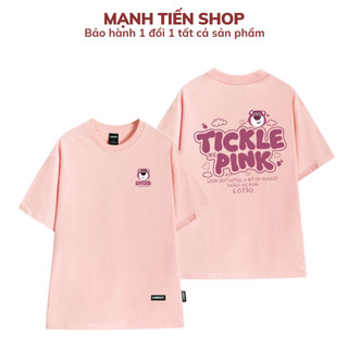 Áo thun nữ kiều tay lỡ in hình và chữ TICKLE PINK