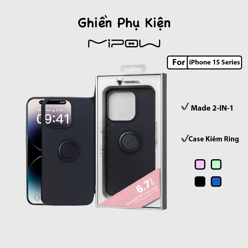 Ốp Mipow USA Ring Stand TPU Leather 2IN1 Dành Cho iPhone 15 Pro Max