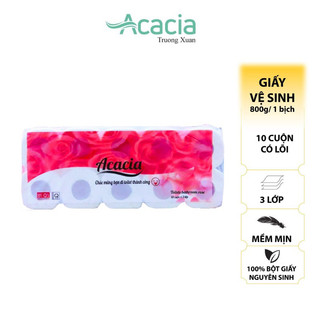 Giấy vệ sinh có lõi ACACIA hoa hồng 3 lớp 1 bịch 10 cuộn