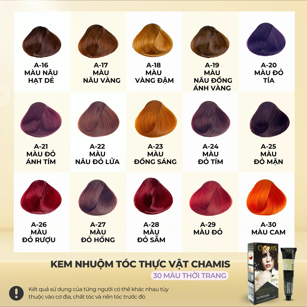 Thuốc Nhuộm Tóc Tại nhà CHAMIS 30 Màu - Giúp tóc lên màu chuẩn tự nhiên