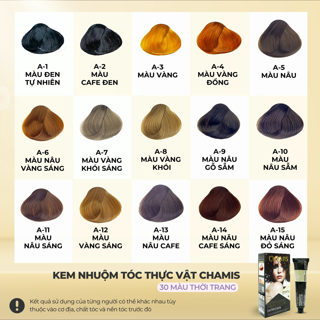Thuốc Nhuộm Tóc Tại nhà CHAMIS 30 Màu - Giúp tóc lên màu chuẩn tự nhiên