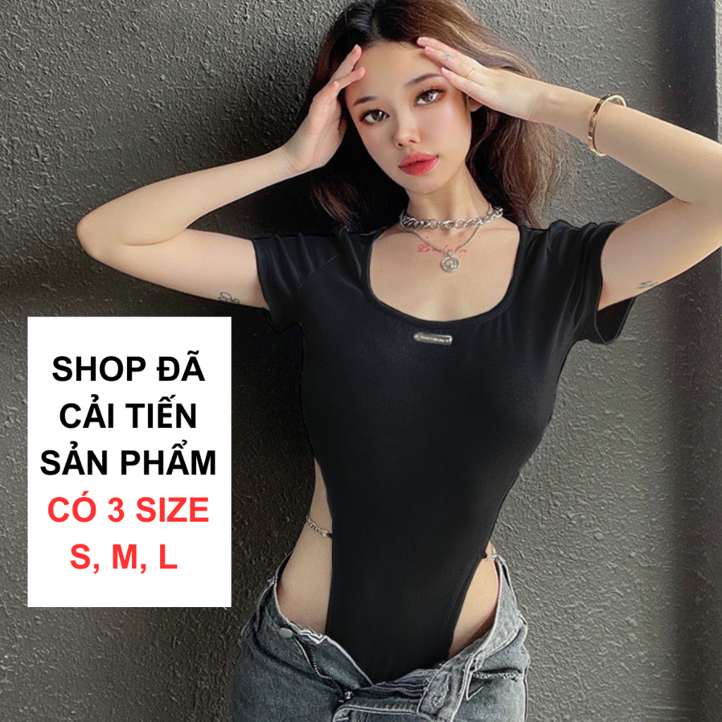 [CÓ SIZE] Áo Bodysuit Tay Ngắn Nữ Sexy Khoét Eo Phối Dây Xích LATAD Sang Chảnh Áo Liền Thân Tôn Dáng - RBS003