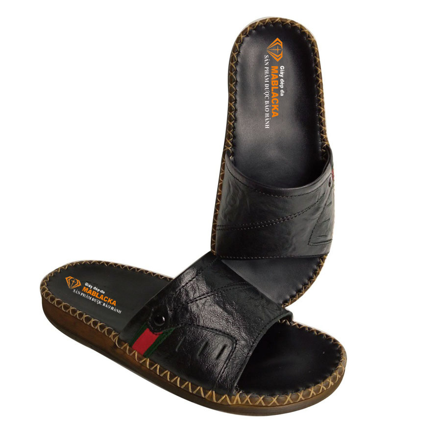 Dép nam quai ngang da bò Nappa cao cấp, đế đúc nguyên khối khâu viền thủ công đi êm chân - HY204