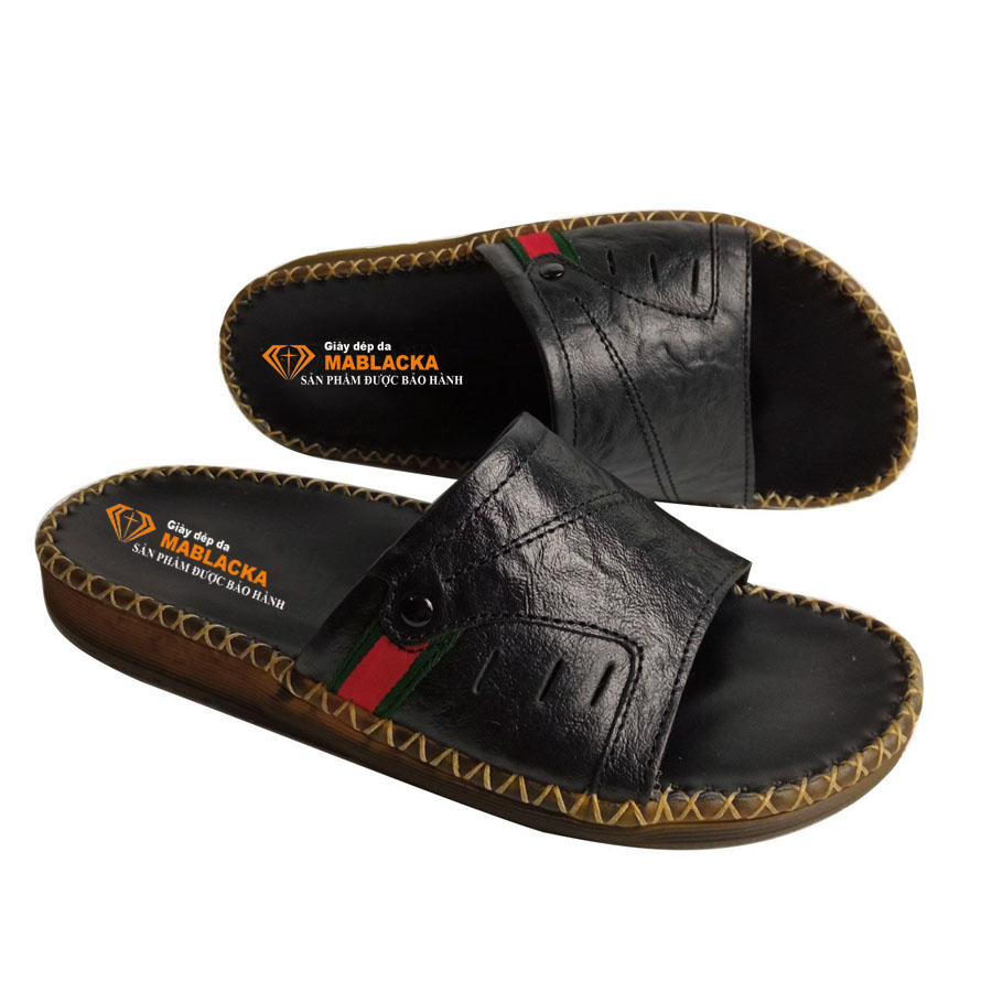 Dép nam quai ngang da bò Nappa cao cấp, đế đúc nguyên khối khâu viền thủ công đi êm chân - HY204