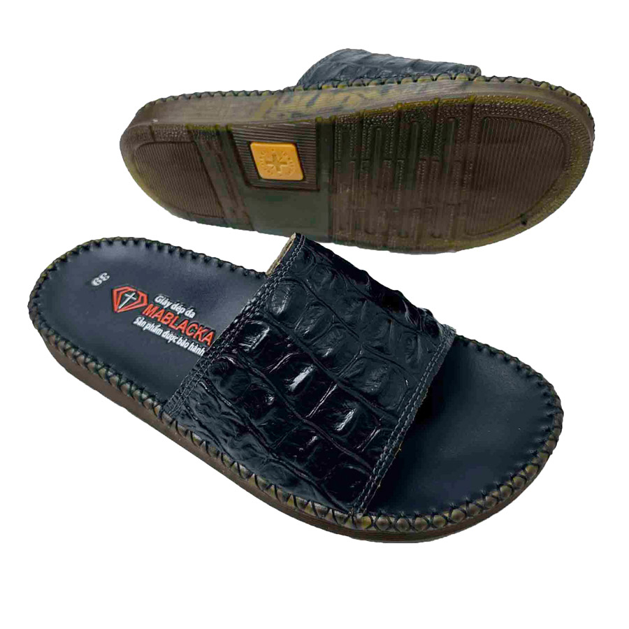 Dép nam quai ngang da bò Nappa cao cấp, đế đúc nguyên khối khâu viền thủ công đi êm chân - HY204