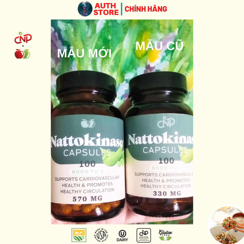 Nattokinase 6000 FU's 570mg 100v hỗ trợ hệ tim mạch,tuần hoàn ngăn ngừa đột quỵ CNP