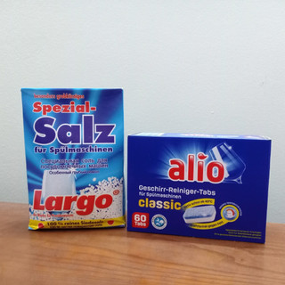 Combo Viên rửa bát Alio hộp 60 Viên - hàng nhập khẩu từ Đức + Muối Largo 1,2kg  sản xuất tại Đức