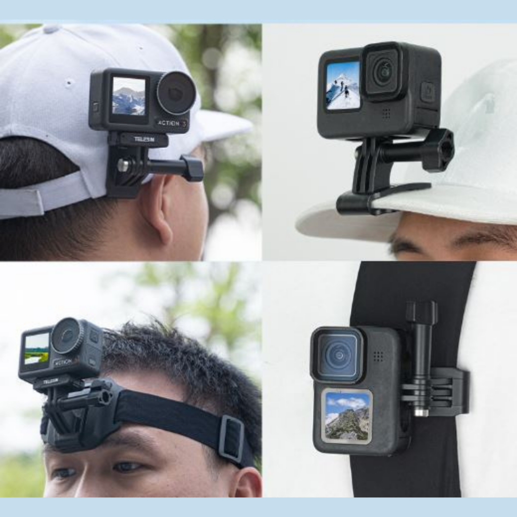 Dây đeo đầu Telesin 2 in 1 dành cho ActionCam Gopro Insta360 Osmo action kẹp nón , kẹp dây balo -Hàng chính hãng
