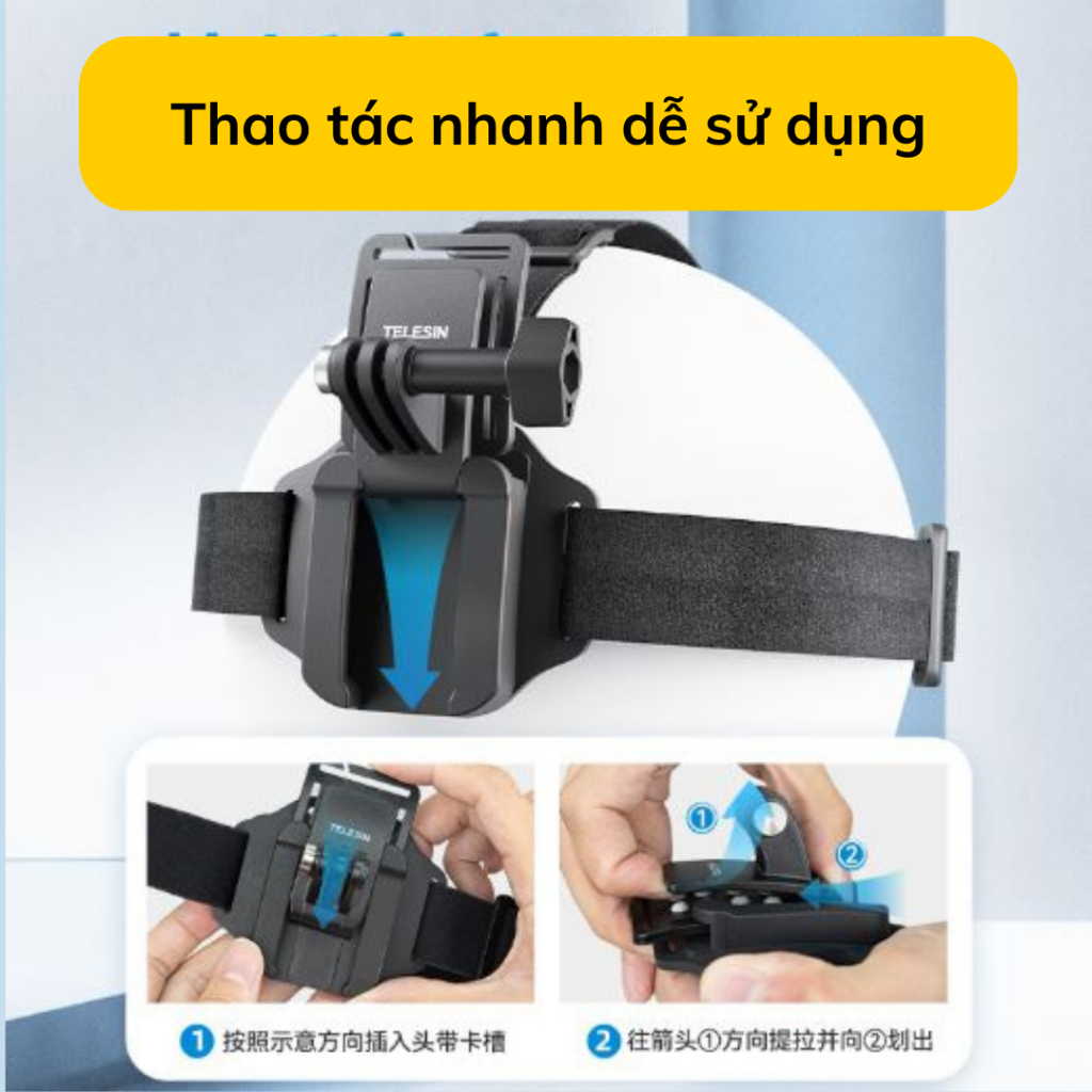 Dây đeo đầu Telesin 2 in 1 dành cho ActionCam Gopro Insta360 Osmo action kẹp nón , kẹp dây balo -Hàng chính hãng