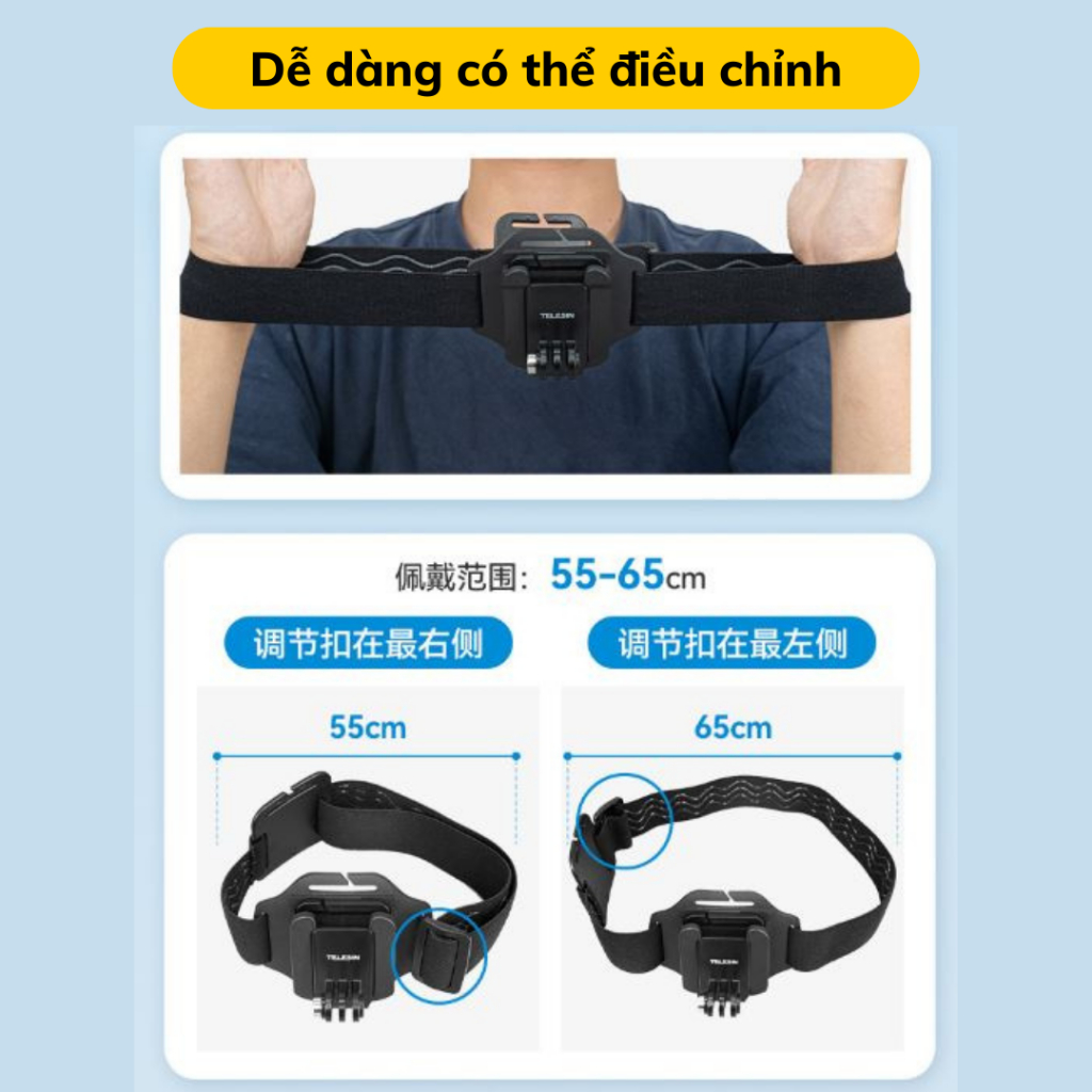 Dây đeo đầu Telesin 2 in 1 dành cho ActionCam Gopro Insta360 Osmo action kẹp nón , kẹp dây balo -Hàng chính hãng