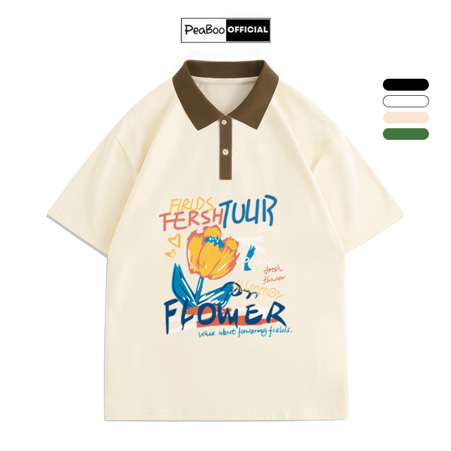 Áo Polo Nữ, Áo Polo Unisex By PEABOO Mã PL Tulip Sơn Dầu Chất Cotton Mềm Mát Form Rộng Cho Nam Nữ