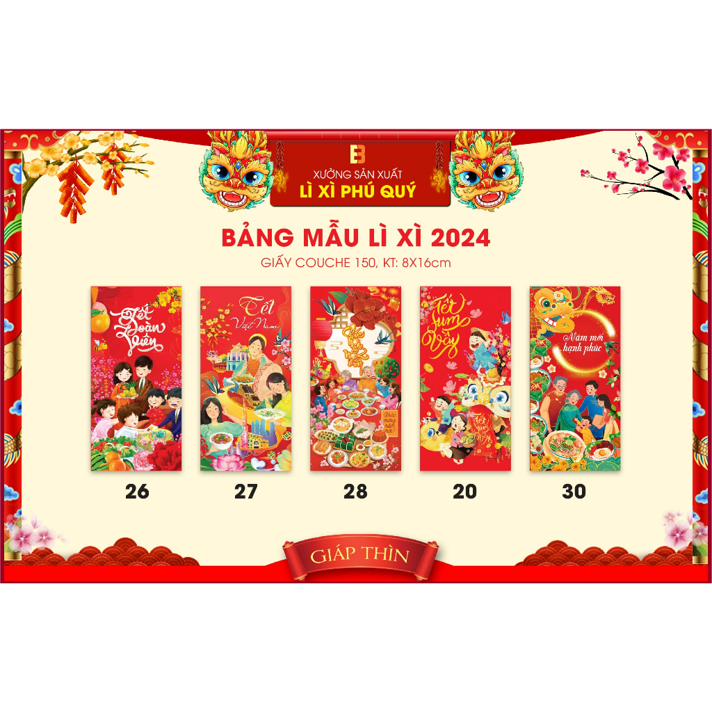Combo 100 Bao Lì Xì Tết 2024 giá sỉ xưởng