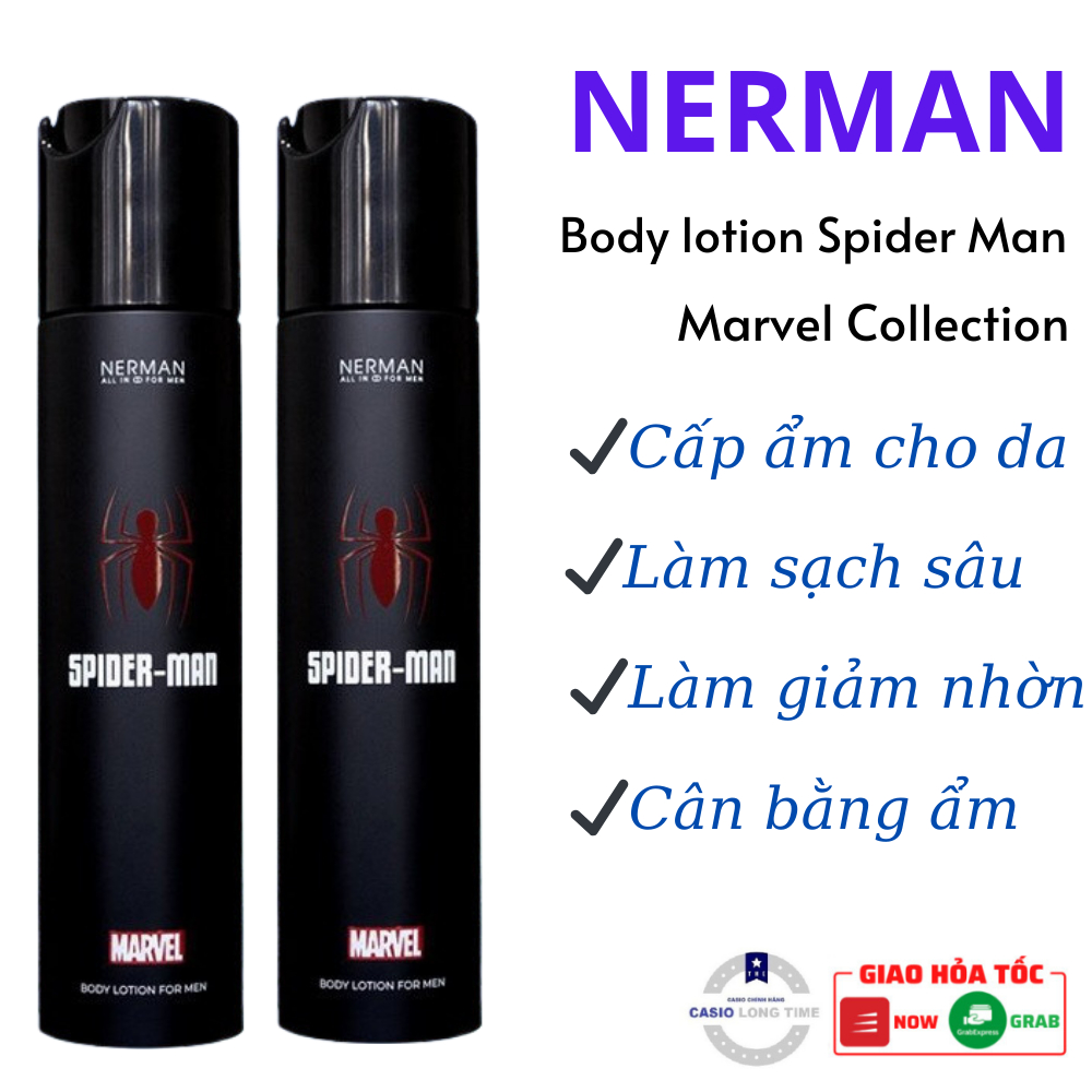 Sữa dưỡng thể cho nam NERMAN Body lotion Spider Man Marvel Collection 180g, Dưỡng ẩm cho da, Hương nước hoa pháp cao cấp