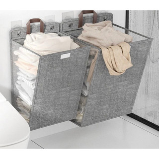  Giỏ Vải Cỡ Lớn Treo Tường Đựng Quần Áo Nhà Tắm Gấp Gọn Có Nắp Giỏ Phân Loại Đồ Đạc Đa Năng Kèm 2 Miếng Dán 88420 