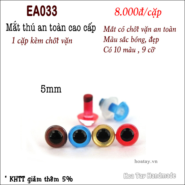 Mắt thú an toàn cao cấp  kèm chốt vặn có 10 màu 9 cỡ, dùng làm thú bông, amigurumi- EA033
