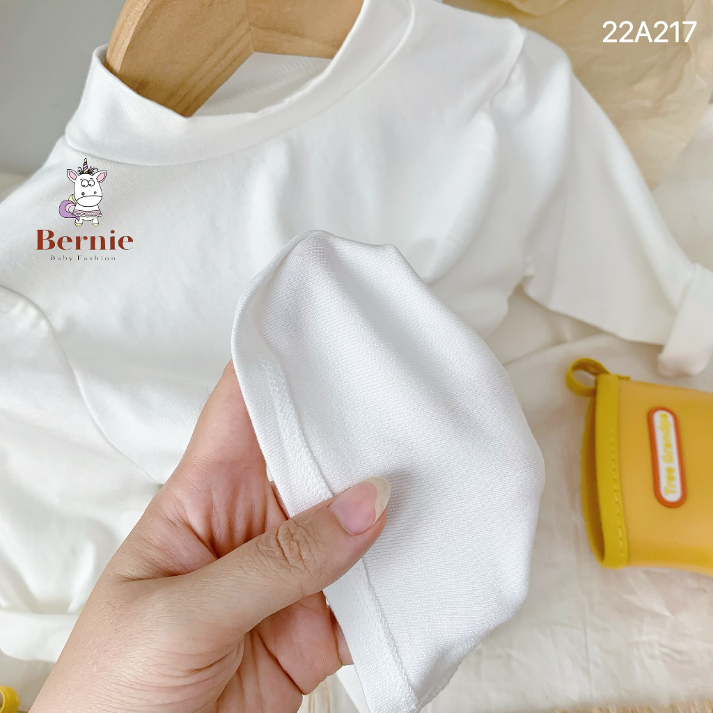 Áo thun trắng cổ lọ unisex cho bé, áo cotton cao cổ màu trắng trơn cho bé