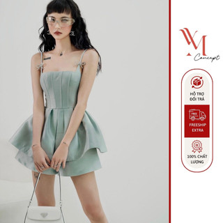 YM Concept Set Áo 2 Dây Peplum + Quần Short Taffta Cao Cấp - D0672
