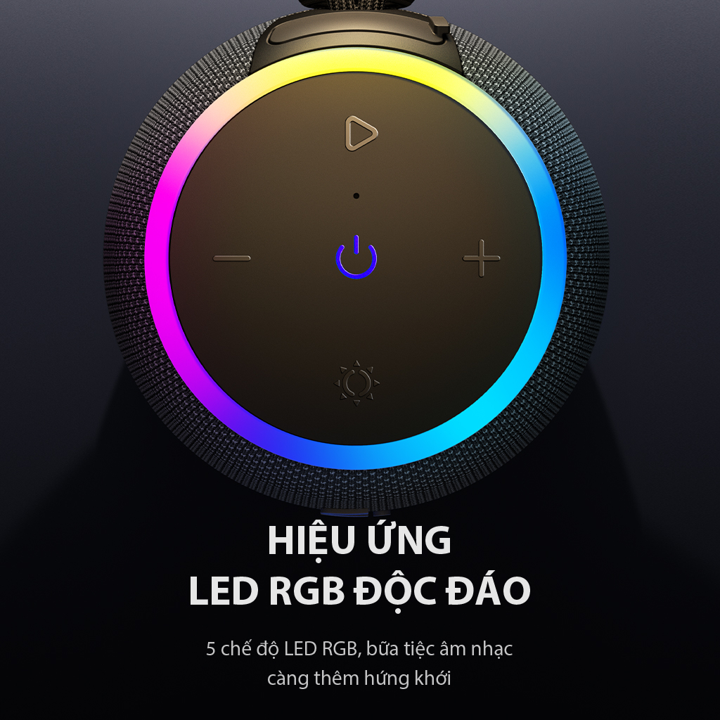 Loa Bluetooth 5.3 VIVAN VS15 Đen Công Suất 10W Chống Nước IPX7, Led RGB, Playtime Lên Đến 10H - Hàng Chính Hãng