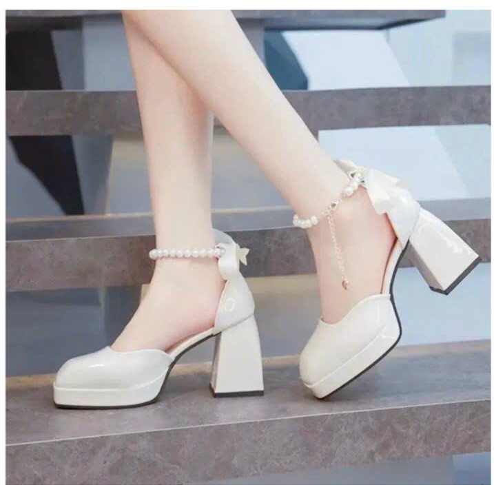 Giầy cao gót 10p có nơ xích ngọc
