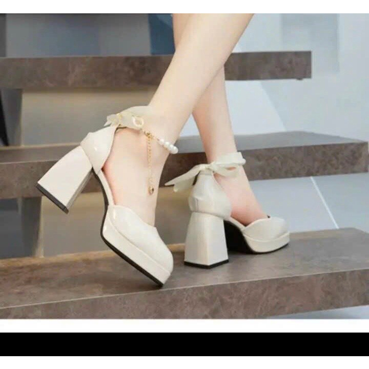 Giầy cao gót 10p có nơ xích ngọc