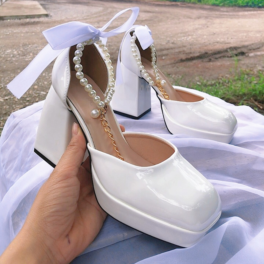 Giầy cao gót 10p có nơ xích ngọc