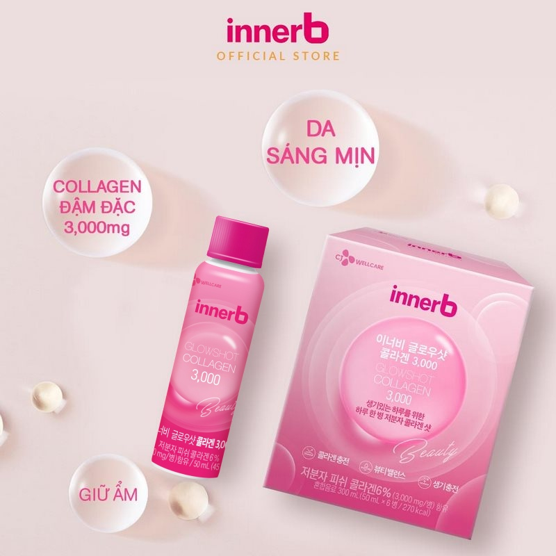 Combo 3 chai nước uống Collagen Vitamin C sáng da InnerB Glowshot