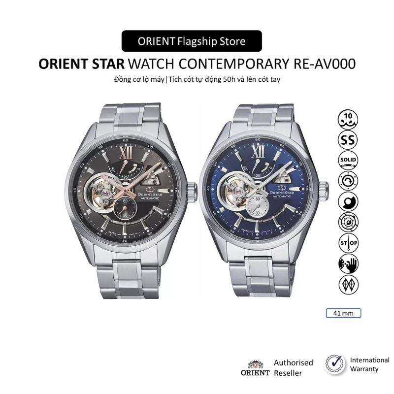Đồng hồ cơ nam Orient Star Watch Joker Skeleton RE-AV000 thiết kế lộ máy mặt kính Sapphire dây thép 