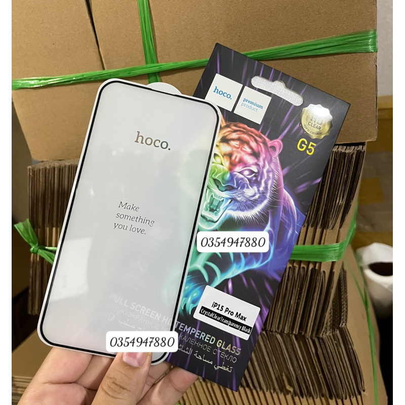 Kính cường lực Hoco G5 Full màn hình cho iPhone 15 Pro Max/ 15 Pro/ 15 Plus full viền siêu cảm ứng