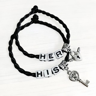 Vòng tay cặp nam nữ chữ His- Her charm ổ khóa chìa khóa tình yêu
