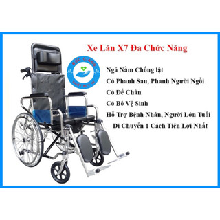 Xe lăn đa năng bô ngả X7, bọc da, CÓ Bô vệ sinh, có NGẢ NẰM, gấp gọn, tiện ích và chắn chắn