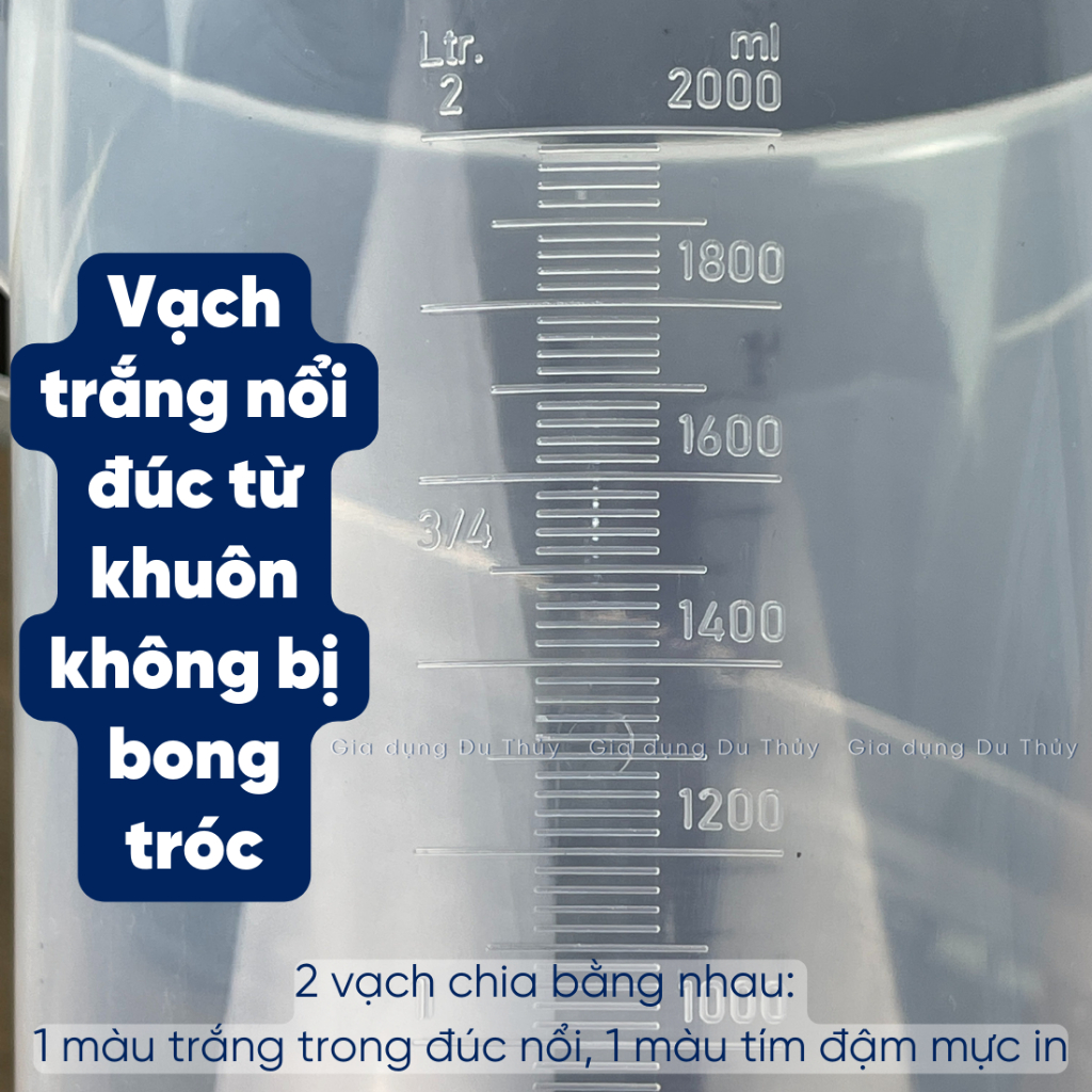 Ca đong ml dung tích 2 lít  - 3 lít nhựa PP trong suốt có chia vạch đo đậm rõ dễ nhìn không bị phai số