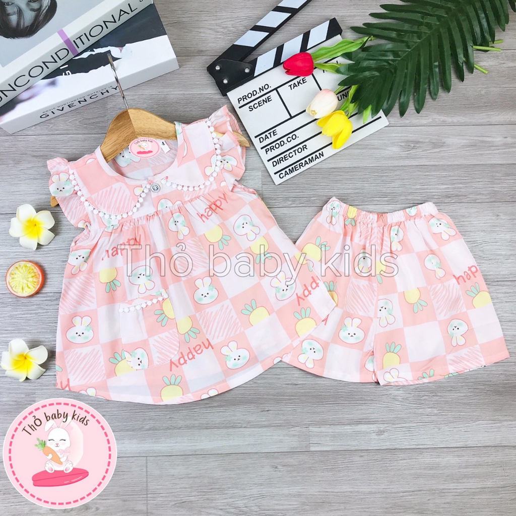 Đồ bộ tole lanh ngắn bé gái, bộ lanh ngắn tay bé gái shop thỏ baby kids