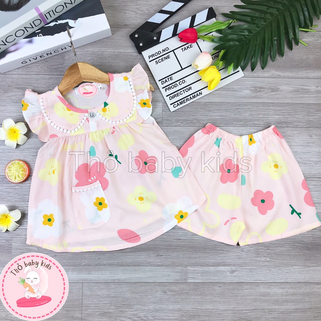 Đồ bộ tole lanh ngắn bé gái, bộ lanh ngắn tay bé gái shop thỏ baby kids