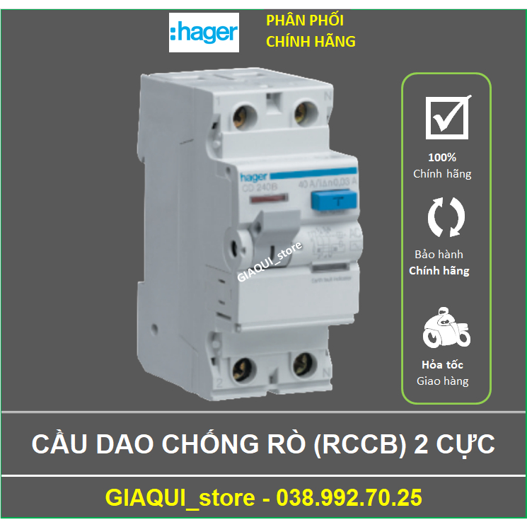 CẦU DAO, ÁP TÔ MÁT(APTOMAT), CHỐNG RÒ, CHỐNG GIẬT(RCCB) LOẠI 2 CỰC 20A40A63A80A100A HAGER- GIAQUI_store