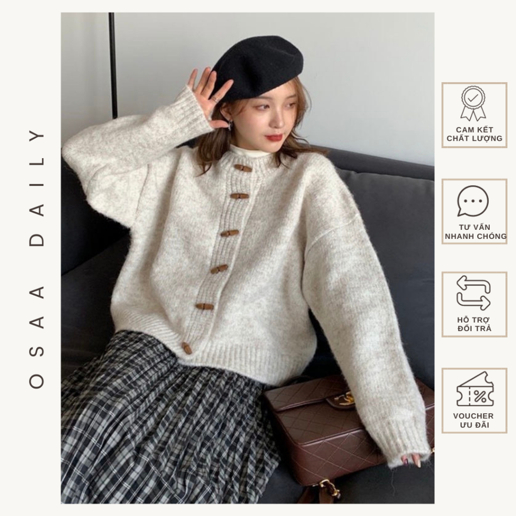 Áo Khoác Cardigan len cúc gỗ dày dặn mềm đẹp - OSAA DAILY