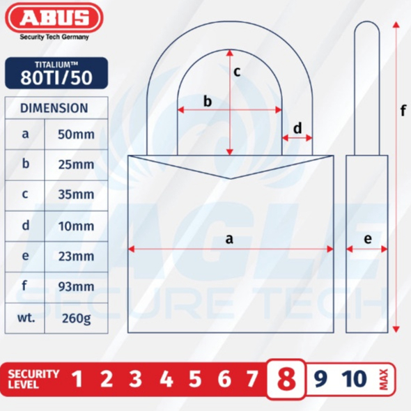 Ổ KHÓA SIÊU NHẸ ABUS TITALIUM 80TI/50