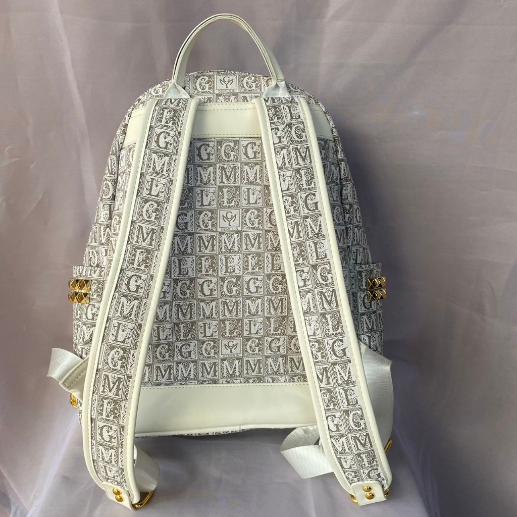 Balo da nam nữ hoạ tiết chữ GML da cao cấp kèm cún treo size đại.