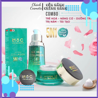 Bộ serum & kem collagen 5 in 1 moc love skin white trẻ hoá, dưỡng trắng, ngừa nám, bổ sung collagen, chống nắng