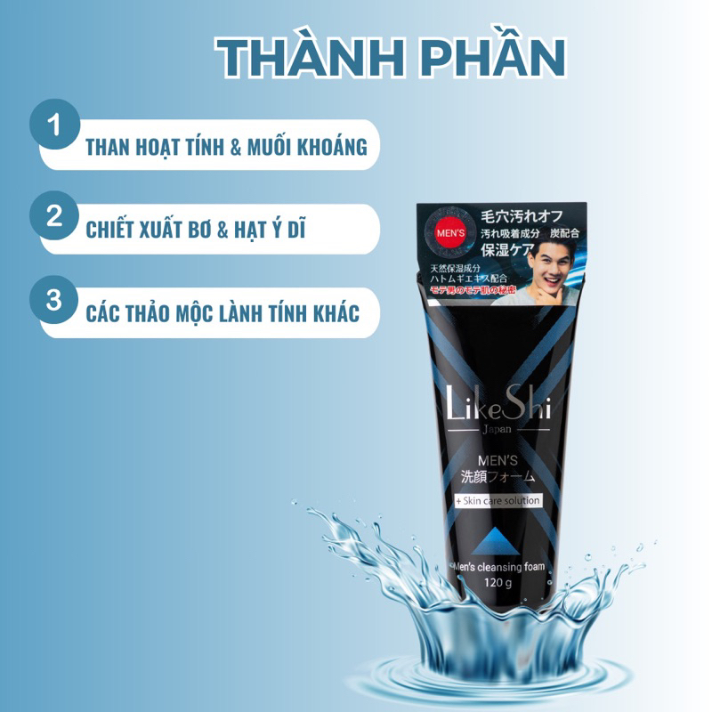 Sữa rửa mặt nam, thải độc, ngăn chặn quá trình lão hóa da hiệu quả, 120g.