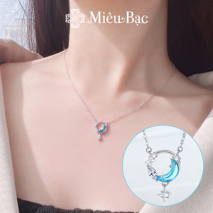 Dây chuyền mặt trăng khuyết bạc nữ Miêu Bạc vòng cổ nữ đá xanh chất liệu bạc 925 phụ kiện thời trang trang sức MD08x